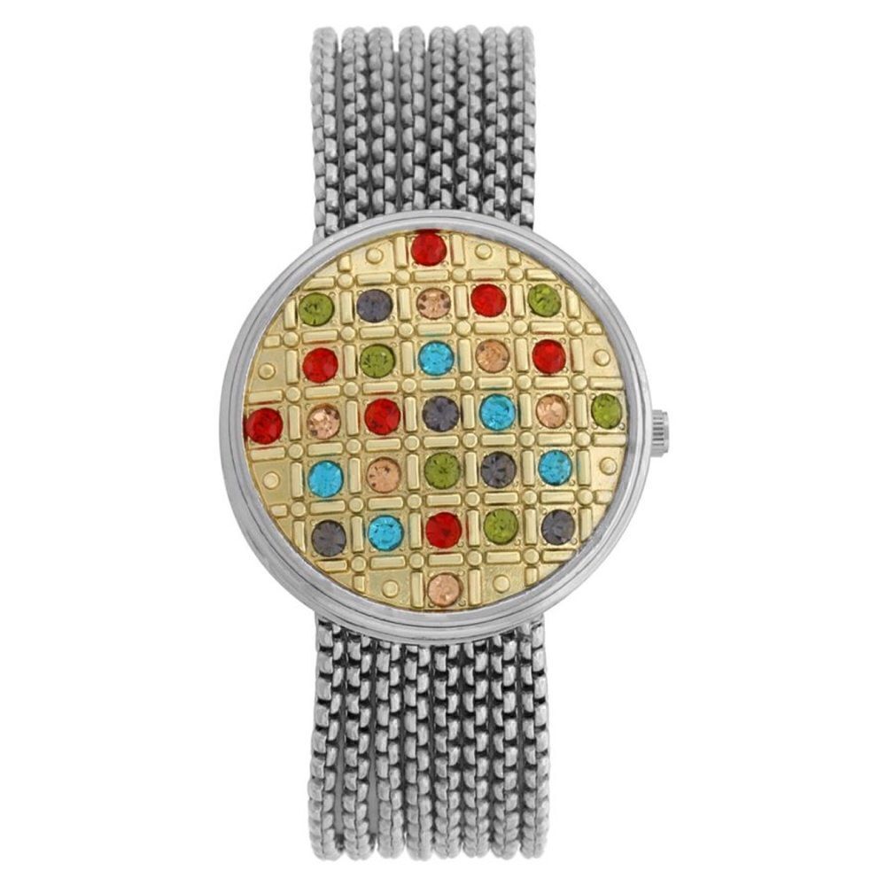 Charter Club Multicolor Rhinestone Cover Silver-Tone Multi-Chain Bracelet Watch